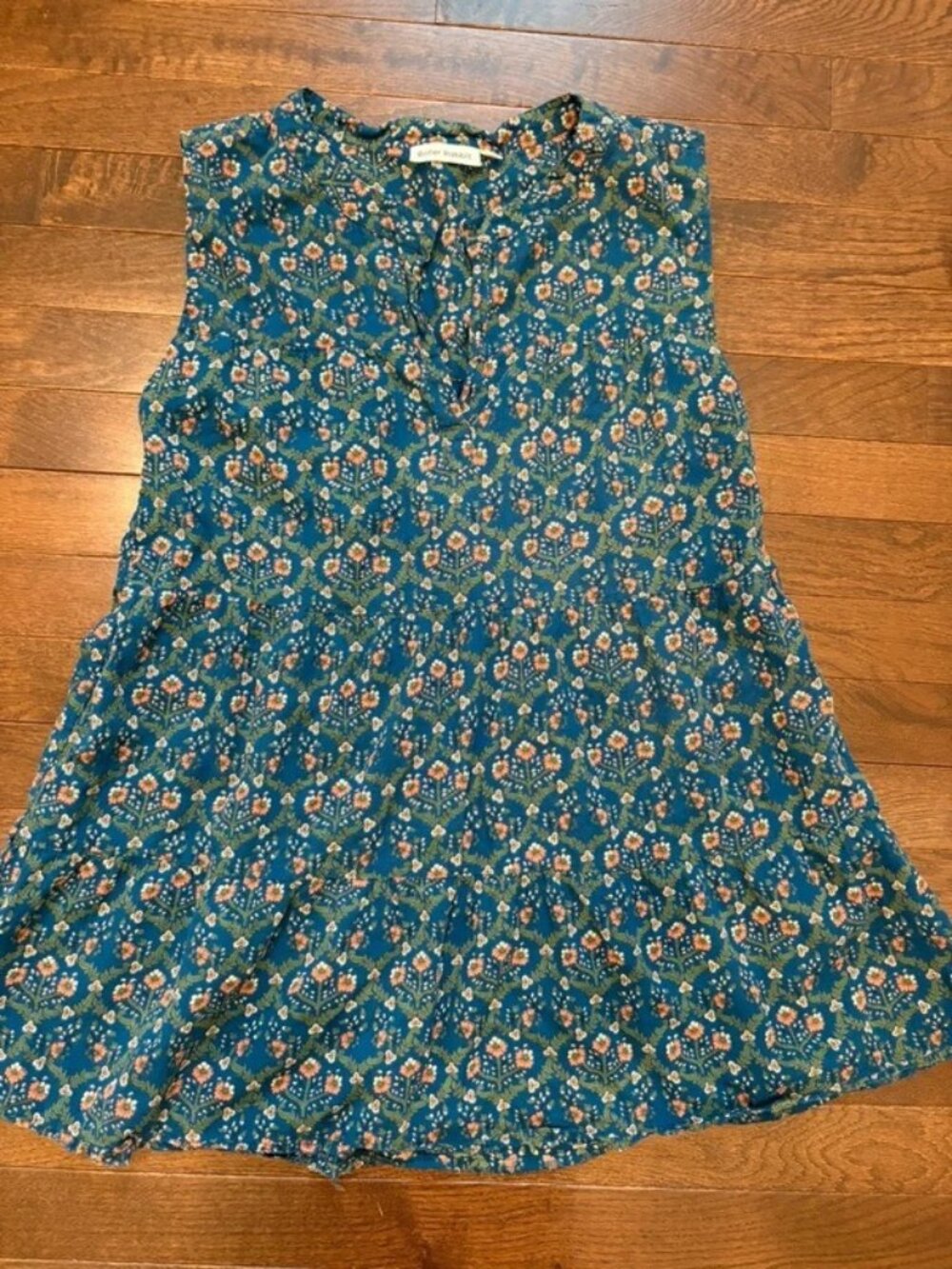 Roller Rabbit *Altered* Blue Floral Block Print Tiered Tunic Top Womens Medium